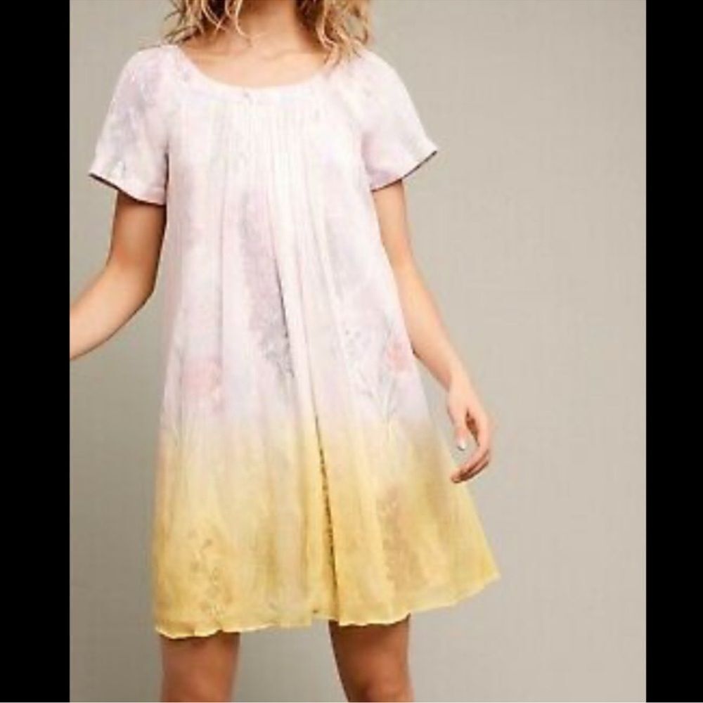 Anthropologie NWT HD in Paris Ivory Ombre Chiffon Dress